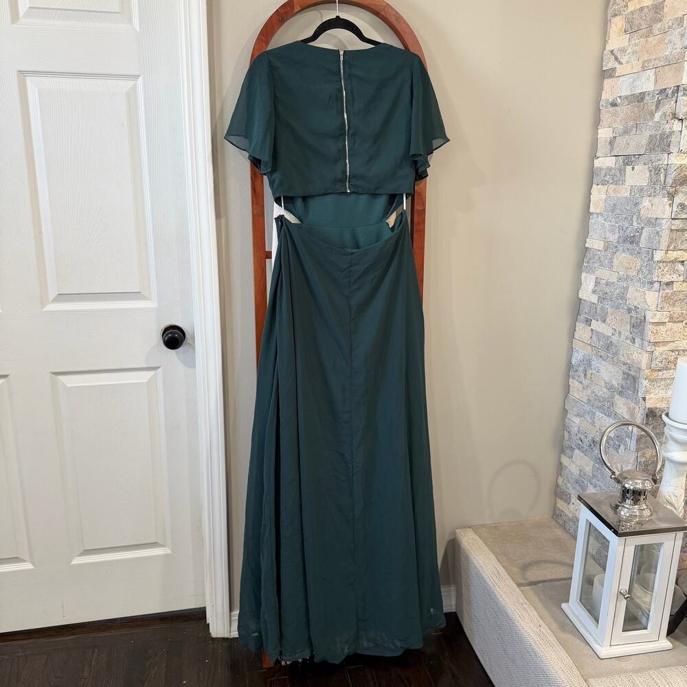Lulus Green Maxi Dress‎ L Flutter Sleeve Cutout Formal Wedding Guest Long Dress - Picture 5 of 7
